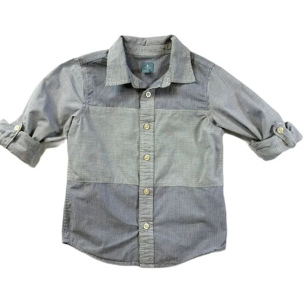 Baby Gap Toddler 5 yrs Boys Striped Panel Long Sleeve Roll-Tab Button-Down Shirt